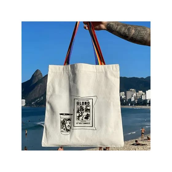 Bolsa Ecobag 100% Algodão Feminina Arco-Íris “Globo e Matte” Sacola Ecológica Resistente