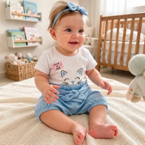 Kit roupinhas de Bebê Menina blusa short e tiara RN 0 ate 12 meses - Body, Short e Tiara Laço luxo lançamento promoção