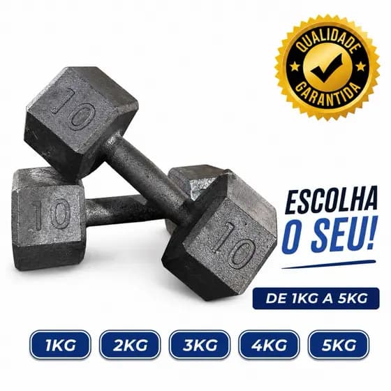 Par Halter Sextavado Ferro Fundido Cru 1kg 2kg 3kg 4kg 5kg Academia Musculação Treino Funcional Home Gym Peso Livre