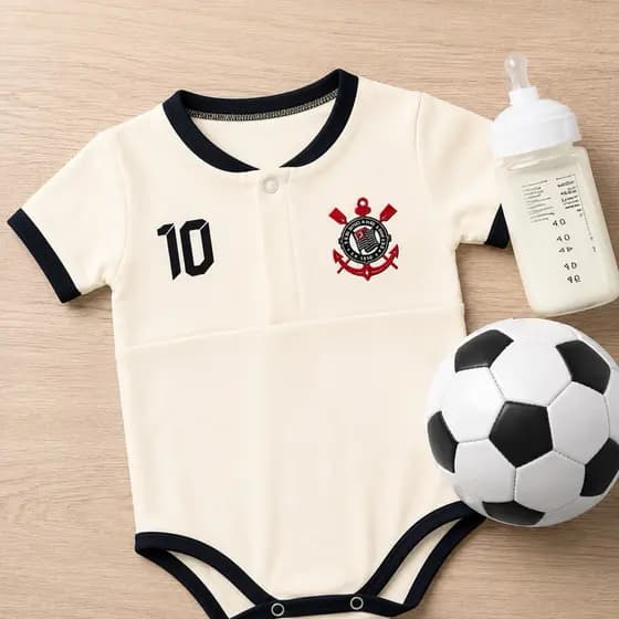 Body Bebê Time Futebol- Recém Nascido 0 a 3 Meses Manga Curta Roupa de Bebê Futebol Algodão