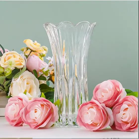 Vaso de Vidro Lapidado 23cm Liso Decoração Sala Festa Flores