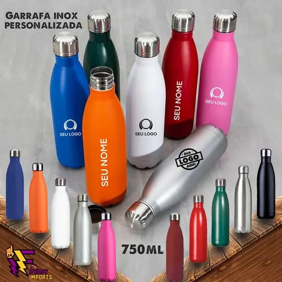 Garrafa Personalizada 750ml Inox com tampa rosqueável e Cor fosca Squeeze Personalizada no laser