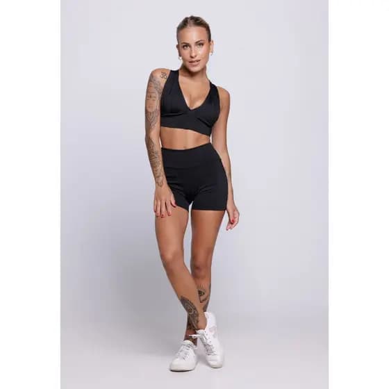 Conjunto Top Com Bojo + Shorts Cintura Alta Fitness Academia