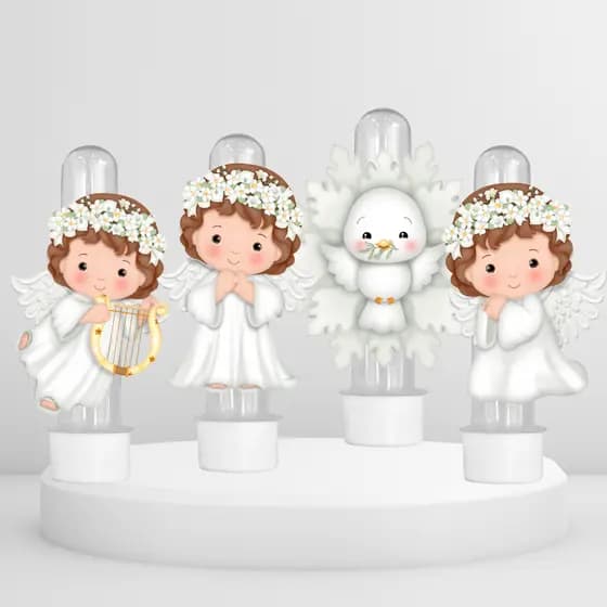 Apliques personalizado Batizado Menino ou Menina para Tubete + Brinde 10 topper para docinho sortido