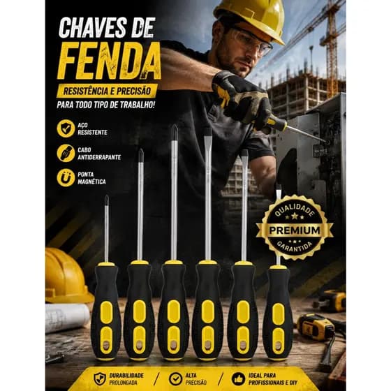 Kit Chave de Fenda Profissional 6 Peças Magnética Phillips e Fenda Cabo Antiderrapante