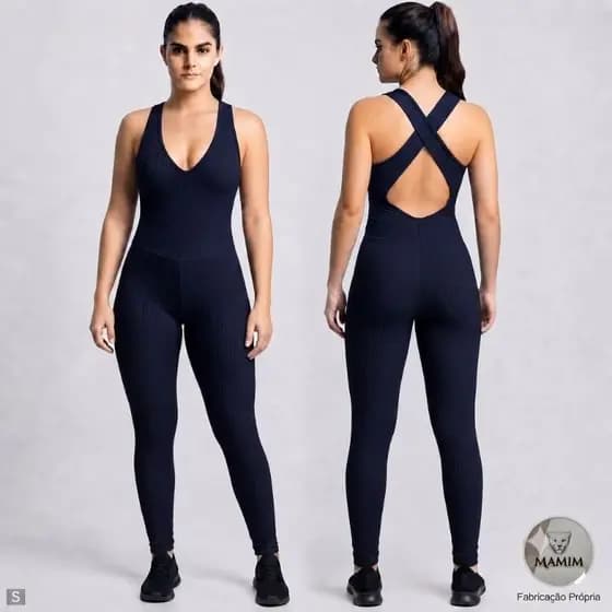 Macacão Macaquinho Feminino Longo Canelado Fitness Academia Sem Bojo Zero transparência, Modela O Corpo