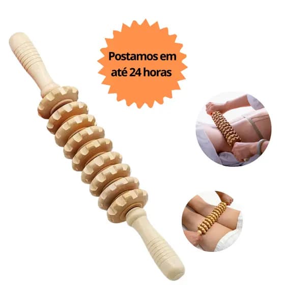 Rolo Bastão Massageador de Madeira P/ Tratamento de Celulite Relaxante Modelador Terapia Corporal