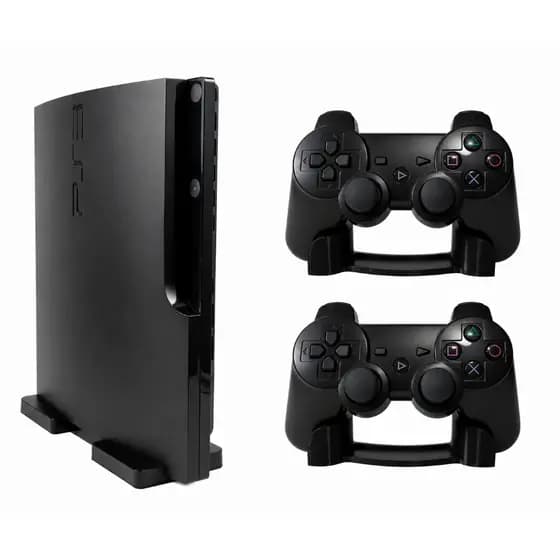 Kit Suporte Vertical PS3 Slim + 2 Suportes Controle PS3 Base Organizadora Compatível Console Playstation 3 Slim Impressã