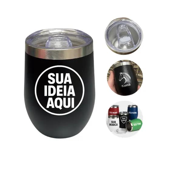 Kit 10 Copos Térmicos Cuia Personalizados Seu Nome Logo time empresa Aço Inox tampa 360mk