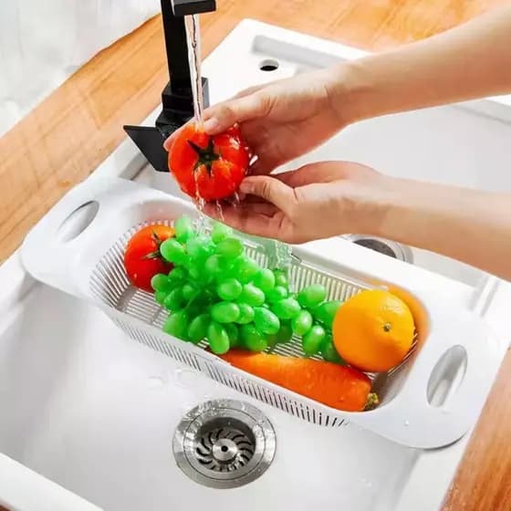 Escorredor De Pia Retrátil Com Alças Cesta Rack Ajustável Para Pratos Alimentos Frutas .Legume