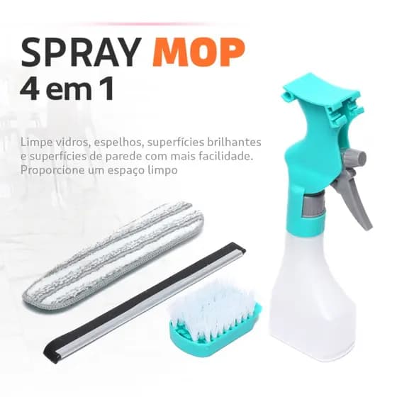 Spray Rodo Limpa Vidro e Seca Mop Esfregão Limpeza 4 Em 1 Com Borrifador Multiuso Magico Faxina