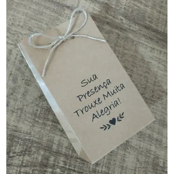 Saquinho Fica em Pé Papel Kraft 12cmX7cm Frase Presença Embalagem Lembrancinha Aniversário Formatura Casamento Chá