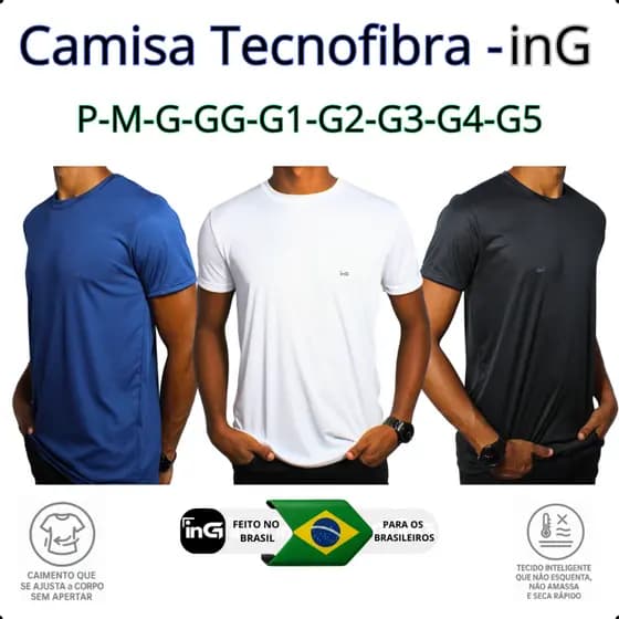 Camiseta Masculina Tecnofibra | Tamanhos P ao GG e Plus Size G1 ao G5 | Toque de Seda