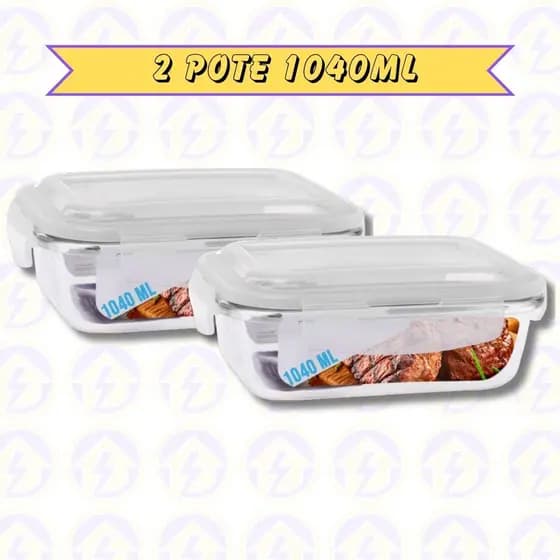 Kit Potes De Vidro Herméticos 2 Peças Retangular 1040ml