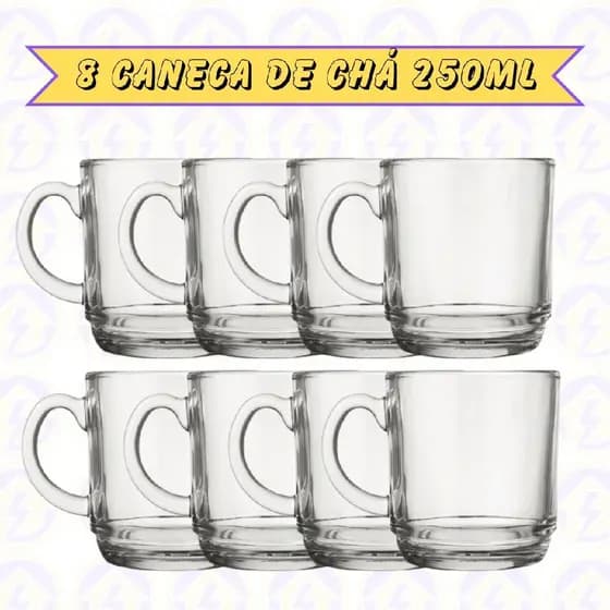 Canecas Transparente Vidro 250ML Café Cappuccino Chá 8 uni