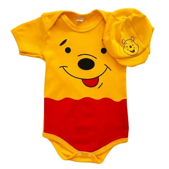 Body Bebê Temático Fantasia Ursinho Pooh+Boina