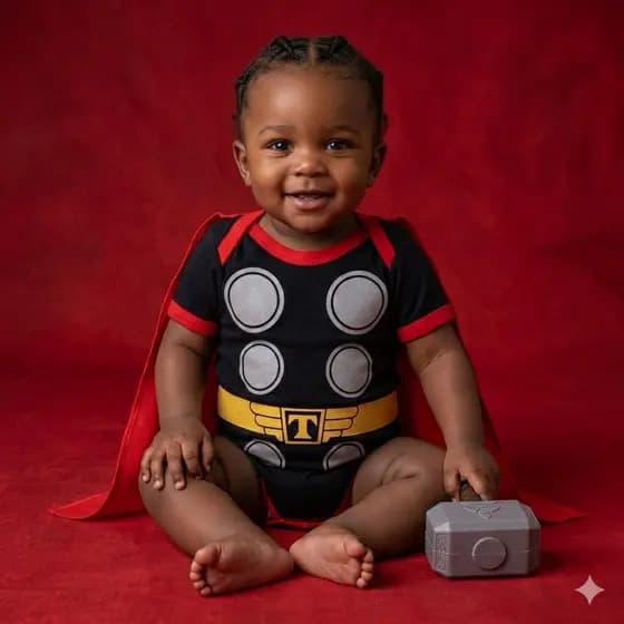 Body Menino Temático Mesversário Thor+Boina+Capa Promoção (escolha)