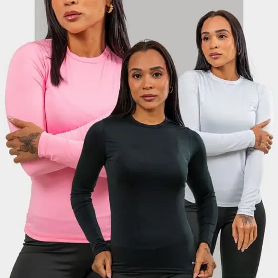 Camiseta Proteção Solar Uv Feminina Térmica Manga Longa Segunda Pele Blusa Lisa pra Praia e Treino