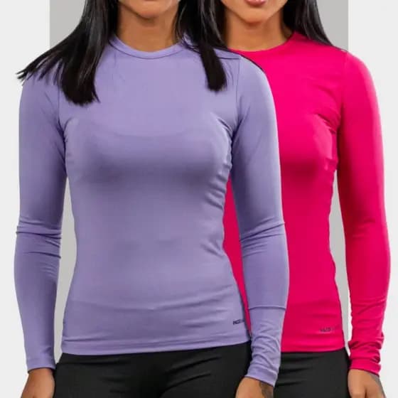 Kit2 Camisetas Térmica Feminina Proteção UV 50+ Camisa Manga Longa Blusa Malha Fria Segunda Pele