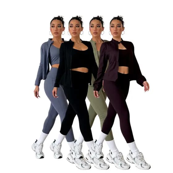 Conjunto Kit Academia Caminhada Calça Top Jaqueta de Ginástica Look Fitness