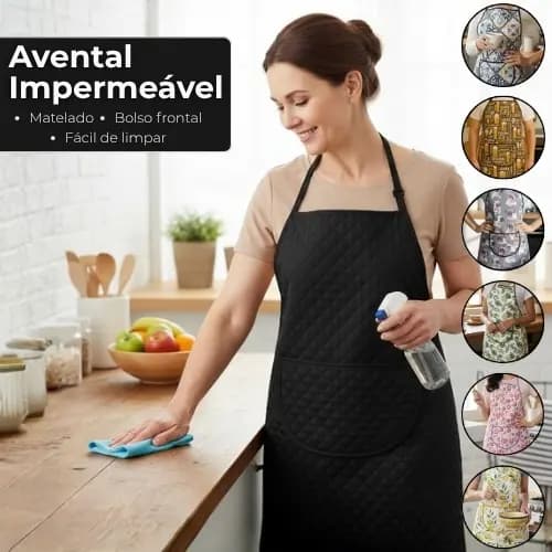 Avental de Cozinha Impermeável Feminino Com Bolso Dona de Casa Lavanderia Personalizado Unissex