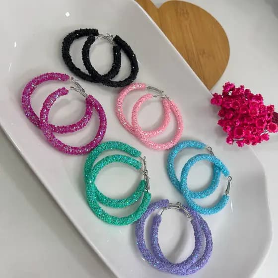 Brinco argola gliter feminina várias cores tendência da moda estilosas brilhante carnaval festa moda