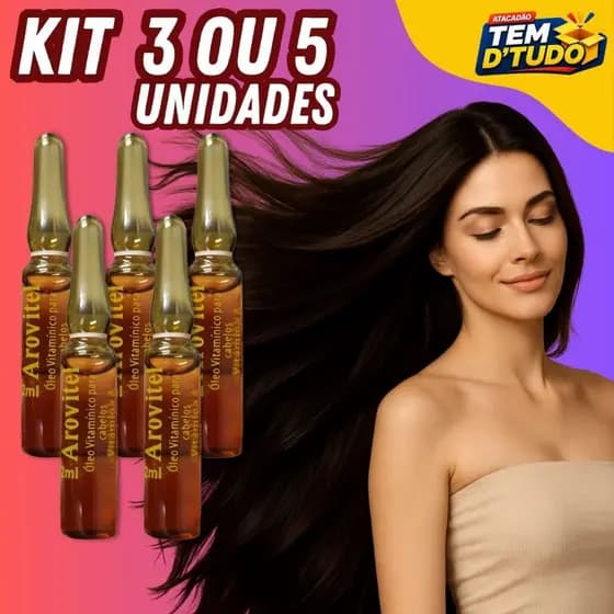 3 ou 5 Ampolas Arovitel Vitamina A 2ml Cabelo Forte e Brilhante
