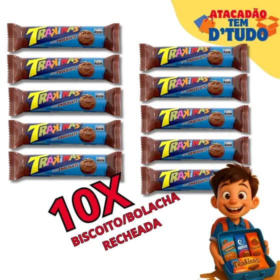 Kit 10 Biscoitos Trakinas Sabor Chocolate Bolacha Mondelez 126g