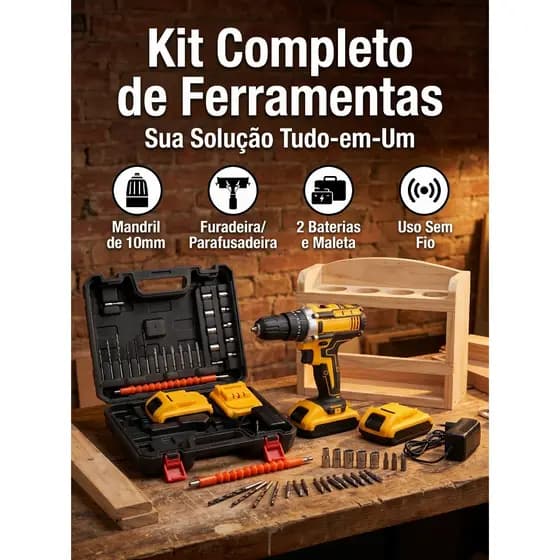 Parafusadeira Furadeira e Chave De Impacto 48V 2 Baterias 3 funções Kit Completo Acessórios