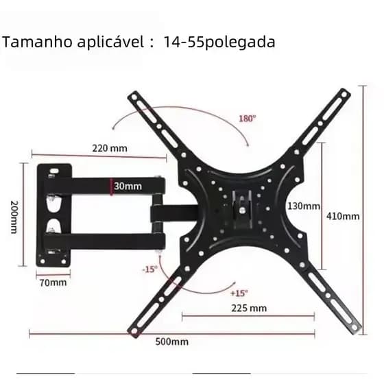 Suporte Bi-articulado De Tv Led Lcd 14 32 Á 55 Vesa Cor Preto Ajustável