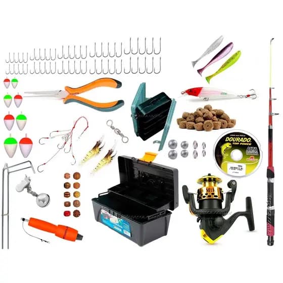 Kit para Pesca com Vara e Molinete + Caixa de Pesca C/ Acessórios (Ref. 15)