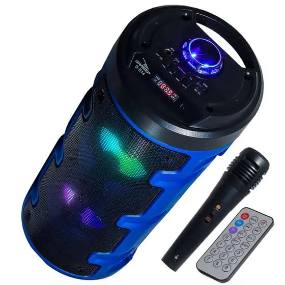 Caixa De Som Com Controle Bluetooth Rádio Fm Portatil RGB Auxiliar P2 Microfone P10 Alça Micro Sd USB Mp3