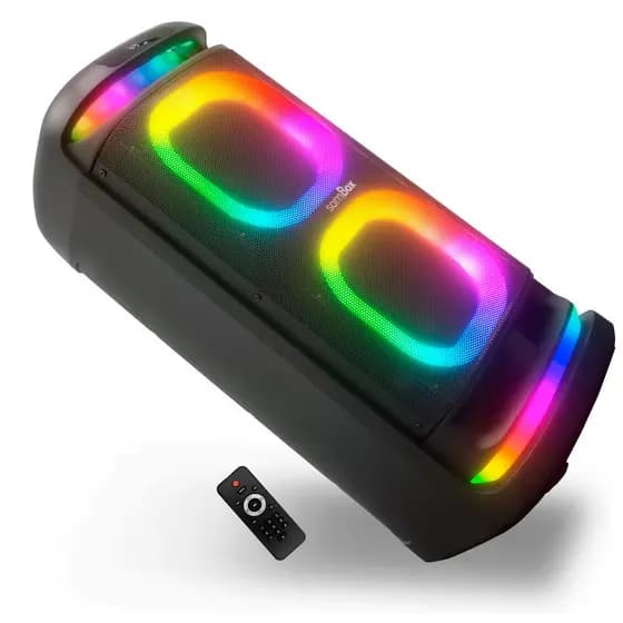 Caixa Torre De Som Amplificada Bluetooth Tws Grande Rodinha Rádio 80W RMS LED RGB Controle P2 P10 Pendrive Cartão Sd Usb