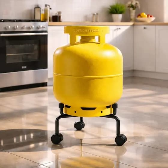 Suporte para Botijão de Gás vaso de Planta e Galão de Água com rodinhas Suporte Bujão em Aço Cromado