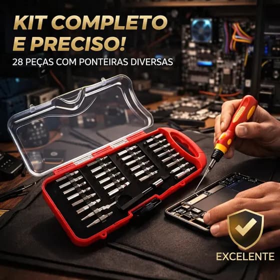 🔧 Kit Chave de Precisão 28 Peças Estojo Profissional para Celular PC Relógio