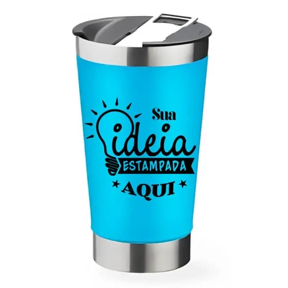 Personalizado - Copo Térmico Inox com TAMPA e ABRIDOR (473 ml) - Azul Claro