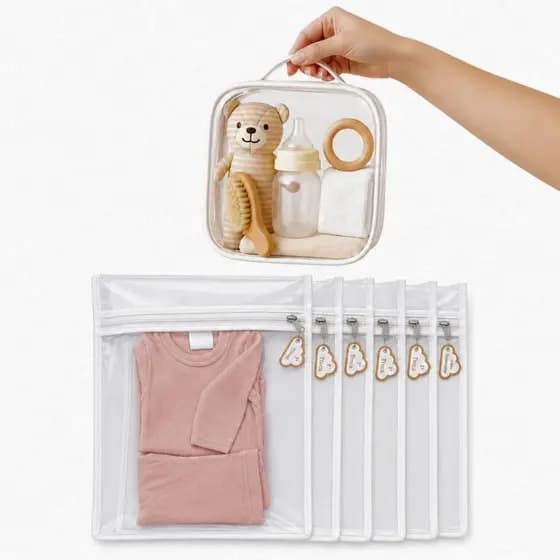 Kit 6 Saquinhos Bebe Organizador Mala Maternidade TAG + 1 Nécessaire Porta Fraldas Remédio Higiene.