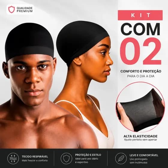 Kit 2 Touca Nero Anti Frizz Noturna Proteção Para Cabelos Cacheados e Lisos