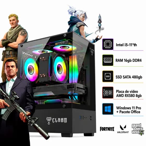Pc Cpu Gamer Intel i5 11°th + RAM 16gb DDR4, SSD 480GB + AMD Rx580 8gb