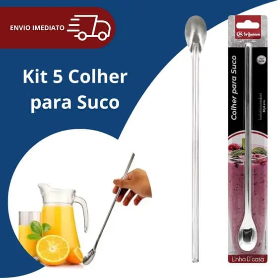 Kit 5 Colher para suco e bebidas ou drinks