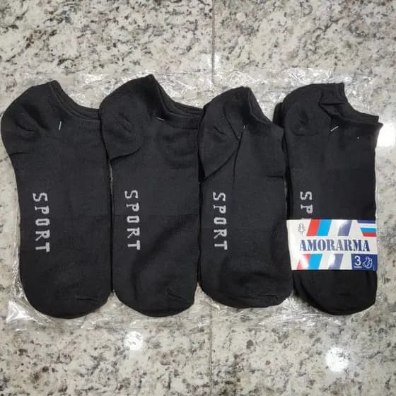 MEIA BÁSICA SAPATILHA KIT 3, 6 ou 12 PARES PRETA branca cano curto