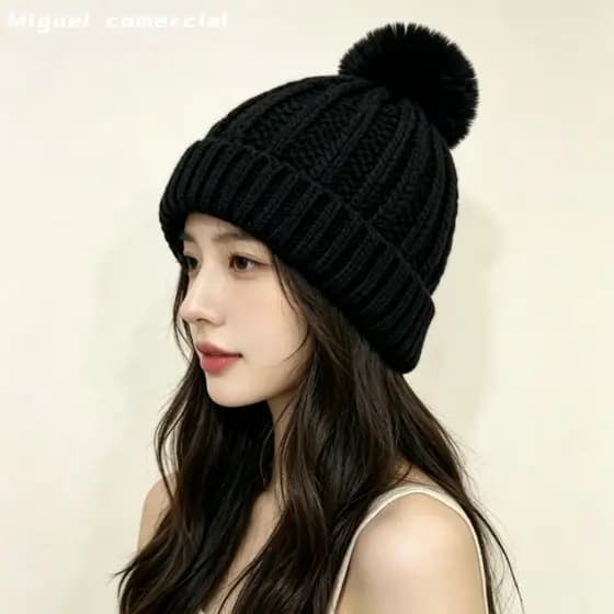 Touca Feminina Gorro De Lã Boina Inverno Toca Forrada Com Pompom De Pelúcia
