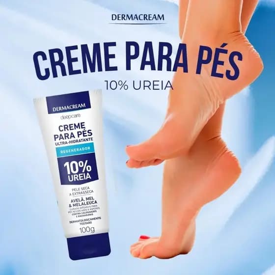Creme Para Pés Anti Rachaduras Ultra-Hidratante Pele Seca 10% Ureia Revitalizador Dermacream 100ml