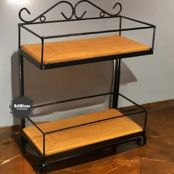 Prateleira ferro madeira para cozinha decorativa com berada em ferro porta tempero