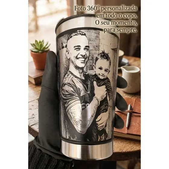 Copo Térmico Com Foto Personalizado Gravacao a Laser Inox Alta qualidade Abridor e Tampa