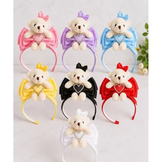 Tiara Ursinho Luxo com Laço e Strass | Acessório Infantil Fofo e Elegante | Várias Cores