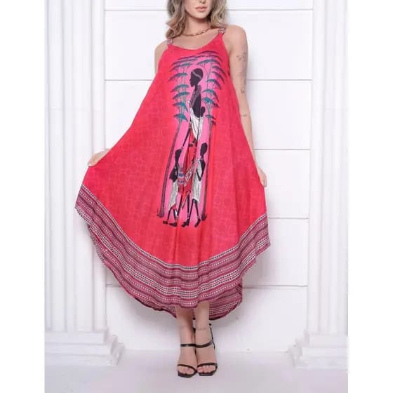 Vestido Trapézio Indiano Alça com Bolso Soltinho L55