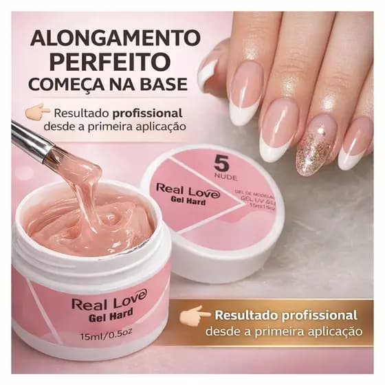 Gel Hard Construtor de Unha Nude 5 Real Love 15ml para Alongamento e Pré Curvatura