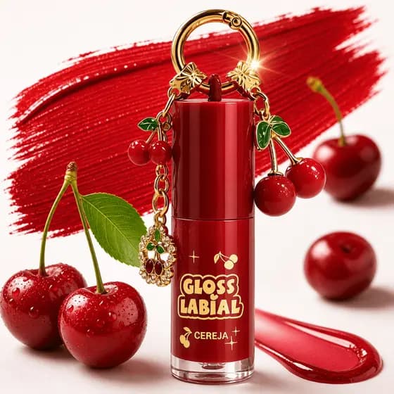 Gloss Labial Cereja Miss Victory Com Chaveiro Brilho Fofo Para Lábios