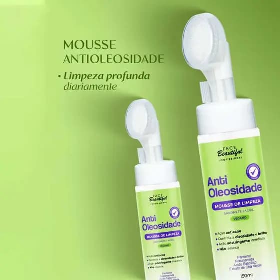 Kit Sabonete Mousse Facial Anti Oleosidade Mousse de Limpeza Facial 150ml Vegano Face Beautiful